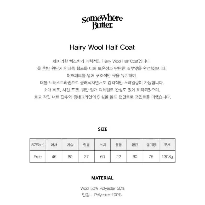 [BUNJANG] Somewherebut 헤어리 Wool Half Coat Charcoal / 썸웨어버터 헤어리 울 하프코트 차콜 실사o
