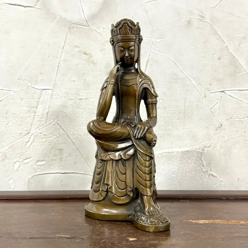 [BUNJANG] Maitreya Bodhisattva in Meditation Bronze Seated Statue / 미륵반가사유상 황동 좌불상