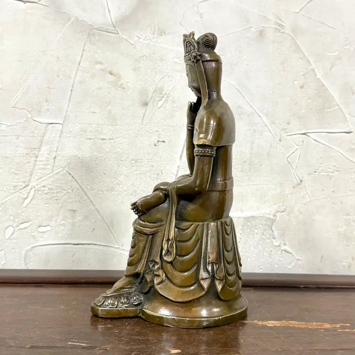 [BUNJANG] Maitreya Bodhisattva in Meditation Bronze Seated Statue / 미륵반가사유상 황동 좌불상