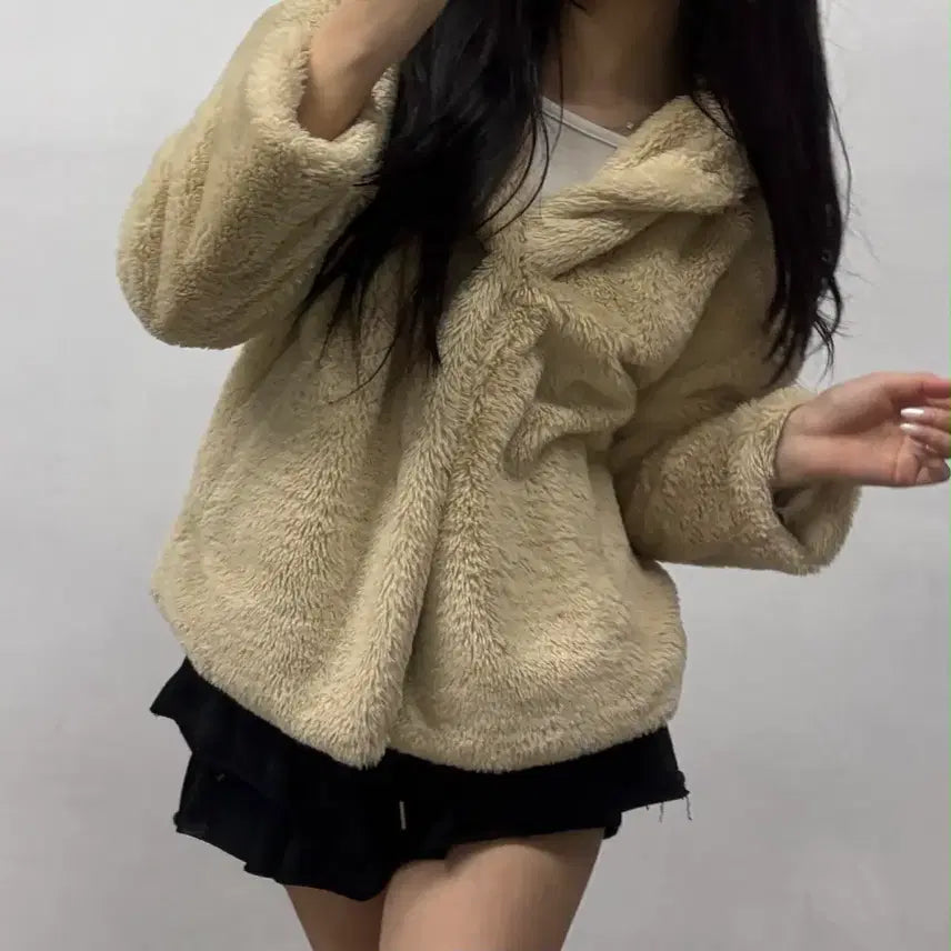 [BUNJANG] Zara Sherpa Fleece Hooded Jacket (S) / Zara 자라 쉐르파 뽀글이 자켓 후리스 후드집업(S)