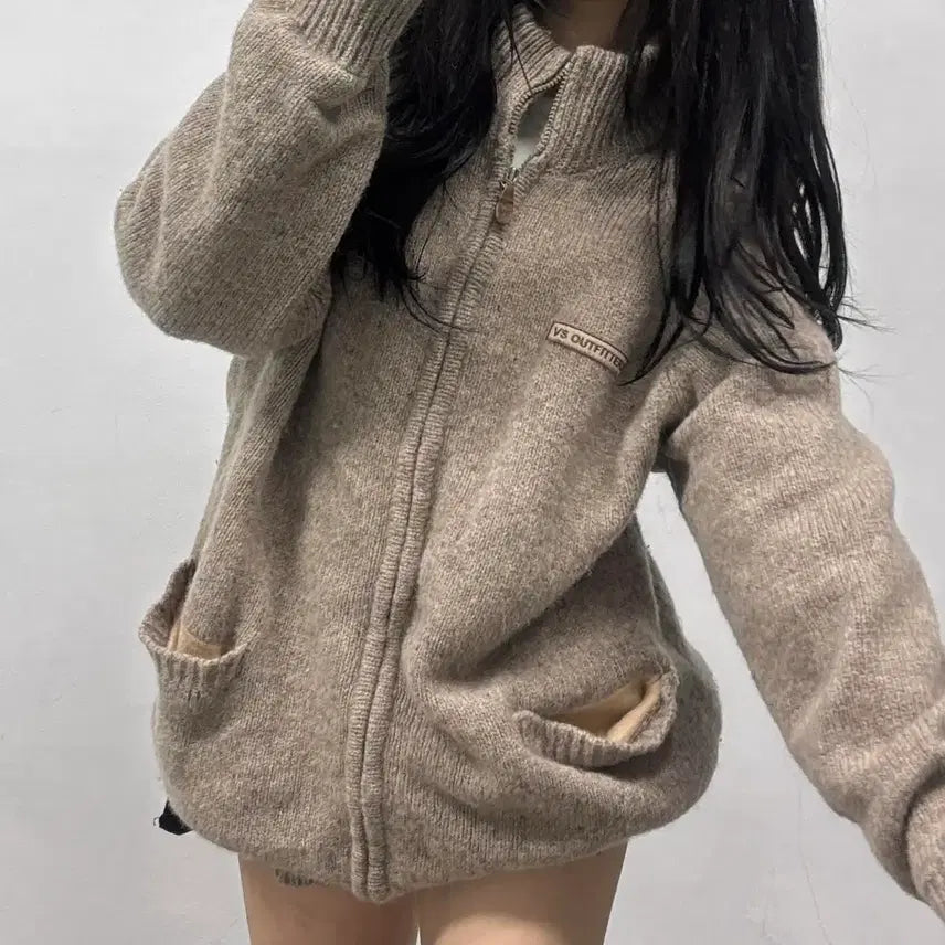 [BUNJANG] Vintage Old School Heavy Knit Zip-Up Jacket / Vintage 올드스쿨 헤비 니트 집업 자켓