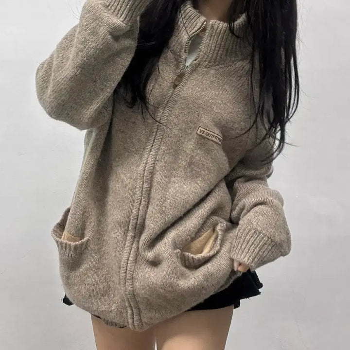 [BUNJANG] Vintage Old School Heavy Knit Zip-Up Jacket / Vintage 올드스쿨 헤비 니트 집업 자켓