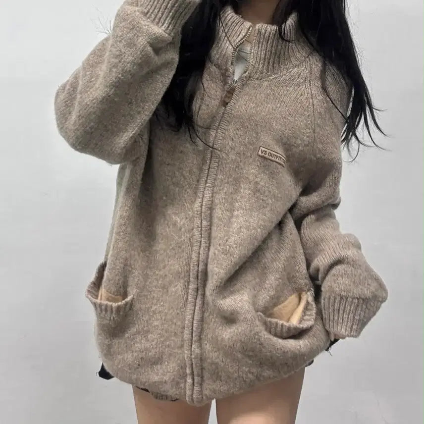 [BUNJANG] Vintage Old School Heavy Knit Zip-Up Jacket / Vintage 올드스쿨 헤비 니트 집업 자켓