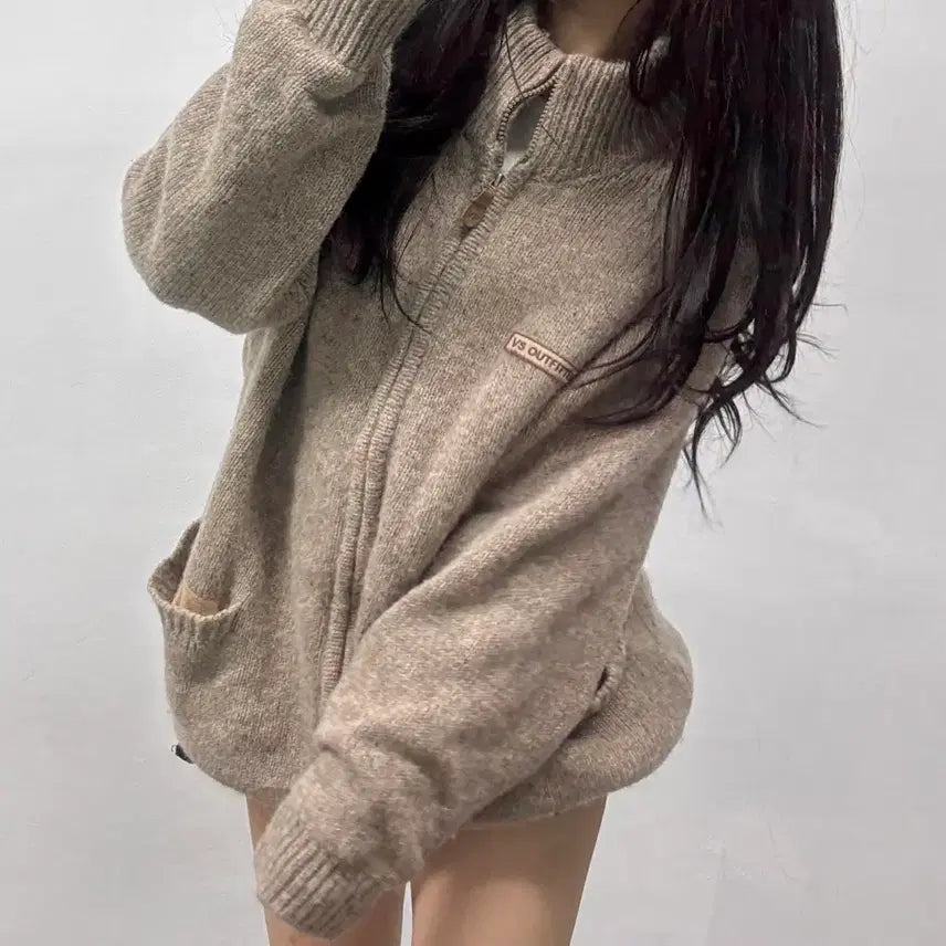 [BUNJANG] Vintage Old School Heavy Knit Zip-Up Jacket / Vintage 올드스쿨 헤비 니트 집업 자켓