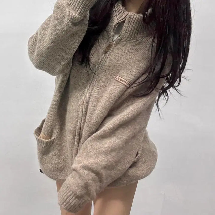 [BUNJANG] Vintage Old School Heavy Knit Zip-Up Jacket / Vintage 올드스쿨 헤비 니트 집업 자켓