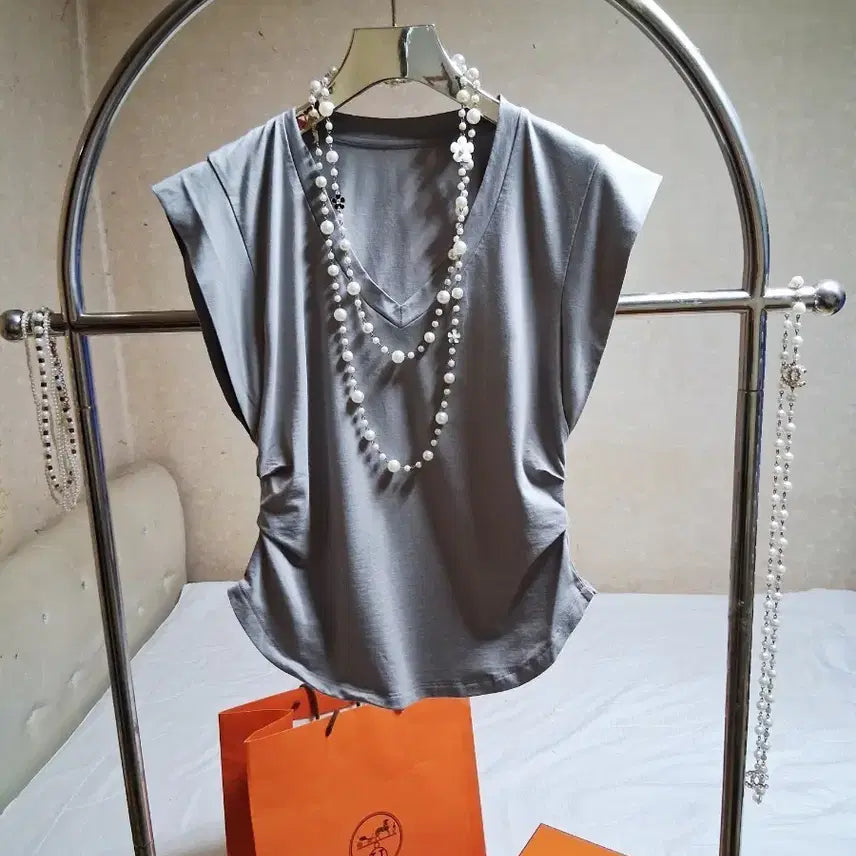 [BUNJANG] Gray V-neck T-shirt / 그레이 V넥 반팔 티셔츠