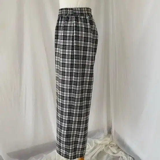 [BUNJANG] Black Tartan Check Wide Leg Pants / 블랙 검정 타탄 체크 너드 와이드 통바지 일자 밴딩 바지 팬츠