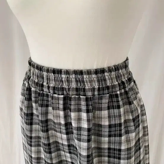 [BUNJANG] Black Tartan Check Wide Leg Pants / 블랙 검정 타탄 체크 너드 와이드 통바지 일자 밴딩 바지 팬츠