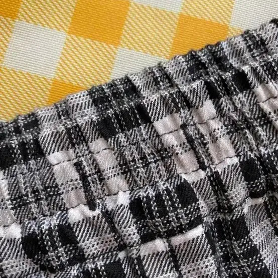 [BUNJANG] Black Tartan Check Wide Leg Pants / 블랙 검정 타탄 체크 너드 와이드 통바지 일자 밴딩 바지 팬츠