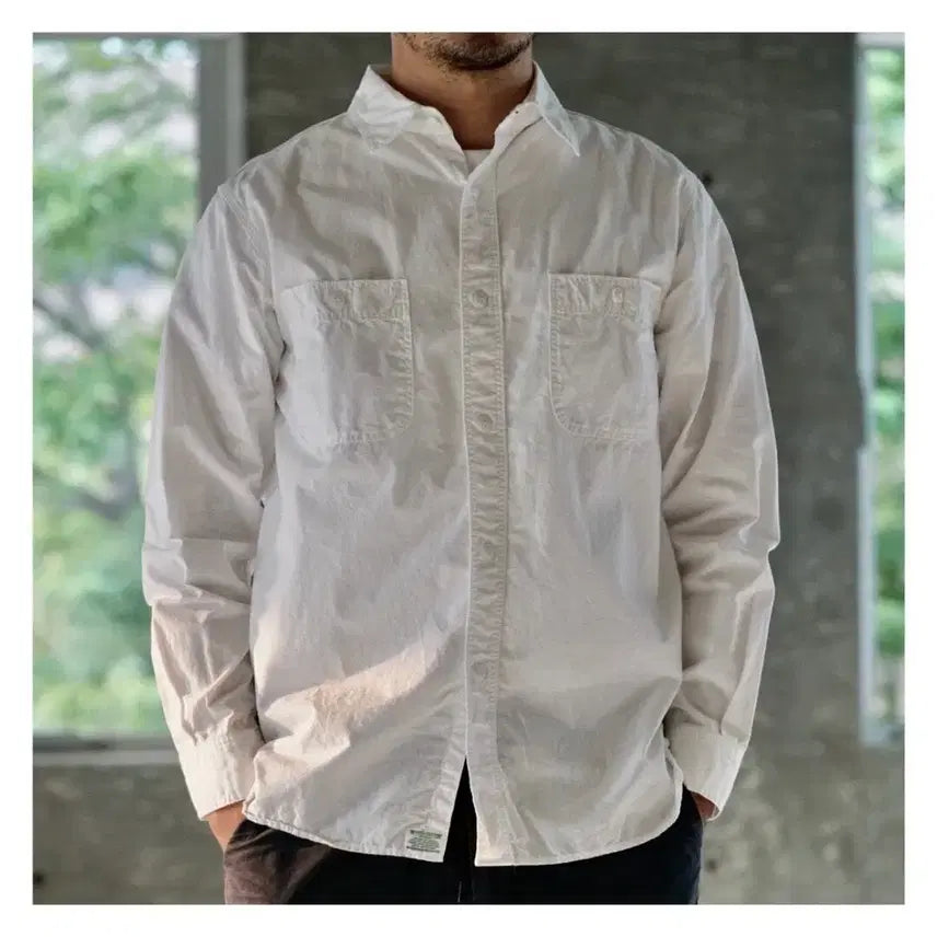 [BUNJANG] OrSlow White Chambray Shirt - Size 4 / 오어슬로우 화이트 샴브레이셔츠 4사이즈