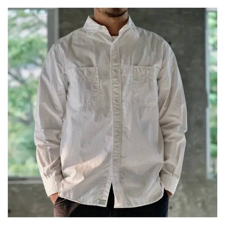 [BUNJANG] OrSlow White Chambray Shirt - Size 4 / 오어슬로우 화이트 샴브레이셔츠 4사이즈