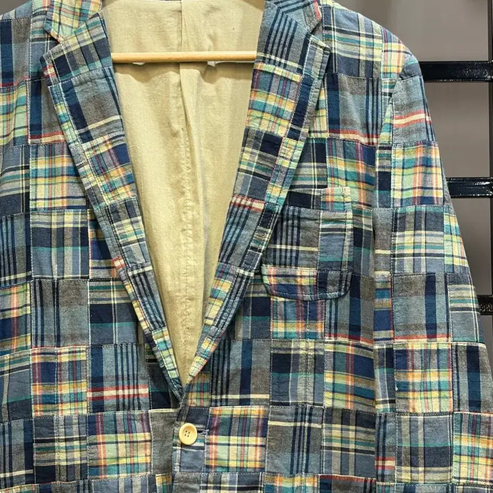 [BUNJANG] Hazzys Madras Check Patchwork Sport Coat / (100) 헤지스 마드라스 체크 패치워크 스포츠코트 4.9