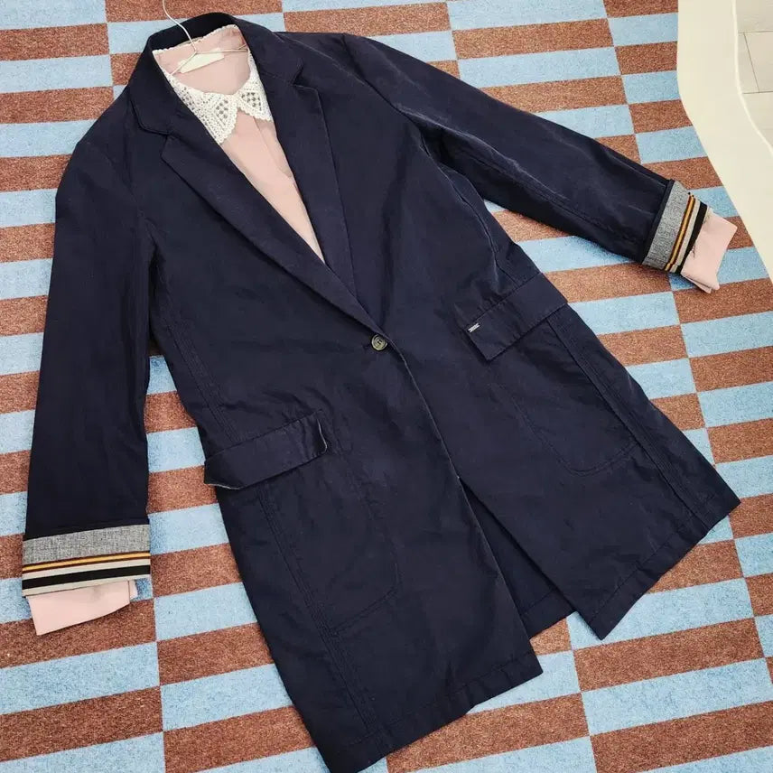 [BUNJANG] Hazzys Navy Long Trench Jacket / 헤지스 롱자켓 트렌치