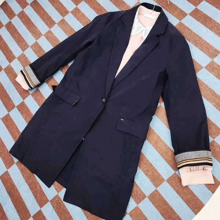 [BUNJANG] Hazzys Navy Long Trench Jacket / 헤지스 롱자켓 트렌치