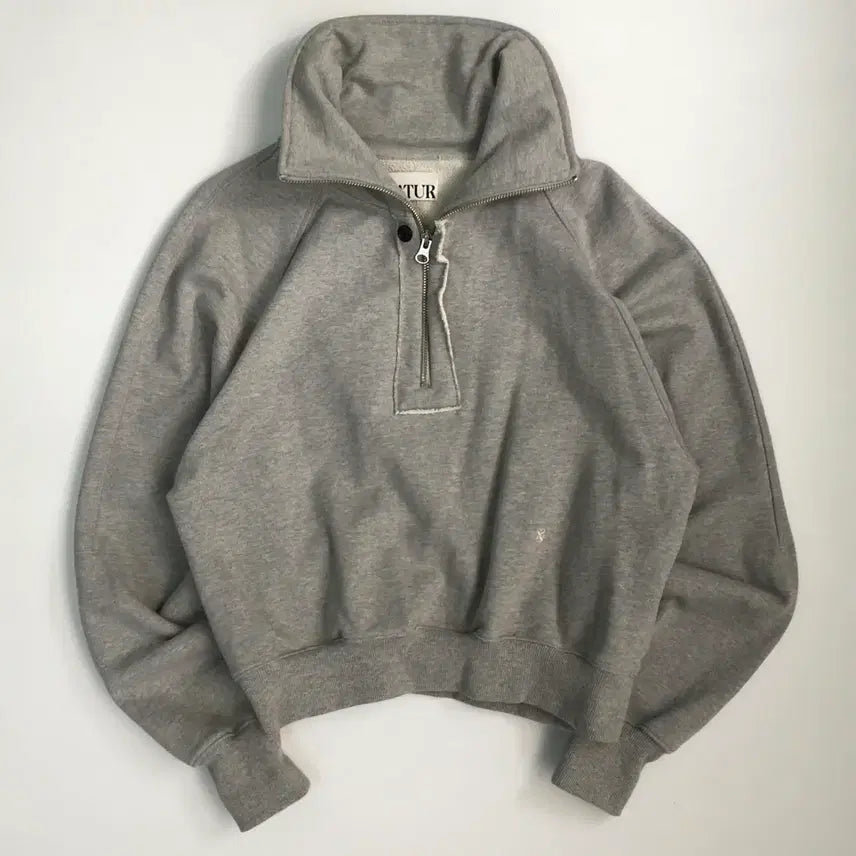 [BUNJANG] Satur Gray Sweatshirt Crop Half Zip (Size 85) / Satur 세터 그레이 스웻 셔츠 크롭 하프 집업(85)