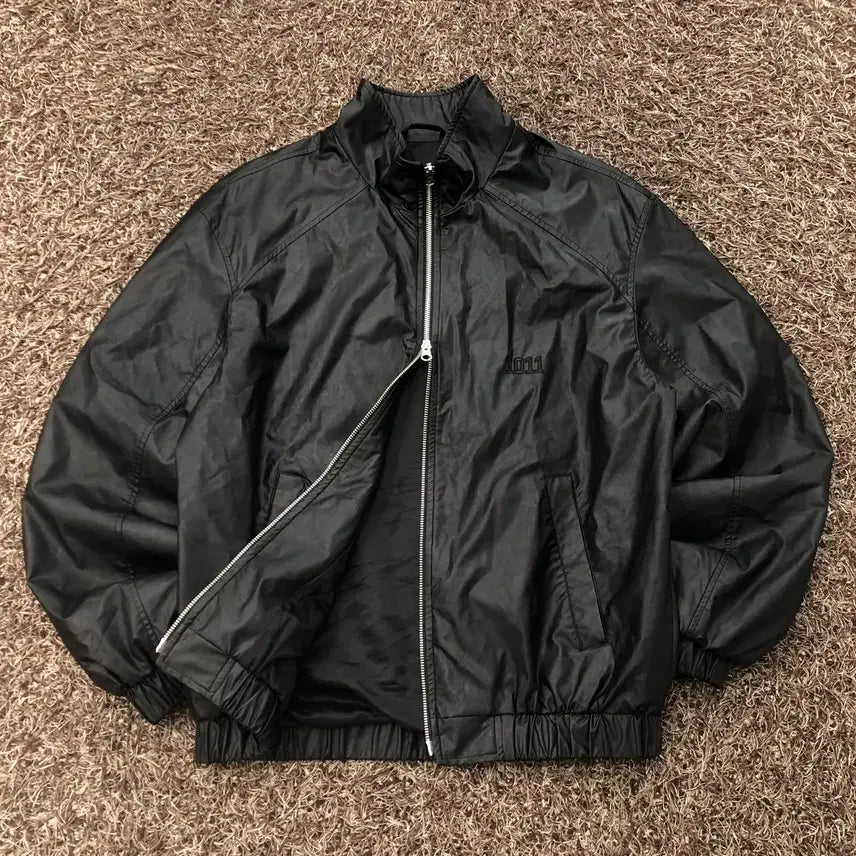 [BUNJANG] F 1011 Gallery Embroidered Logo Leather Two-Way Zip-Up Jacket / F 1011갤러리 자수 로고 레더 투웨이 집업 자켓
