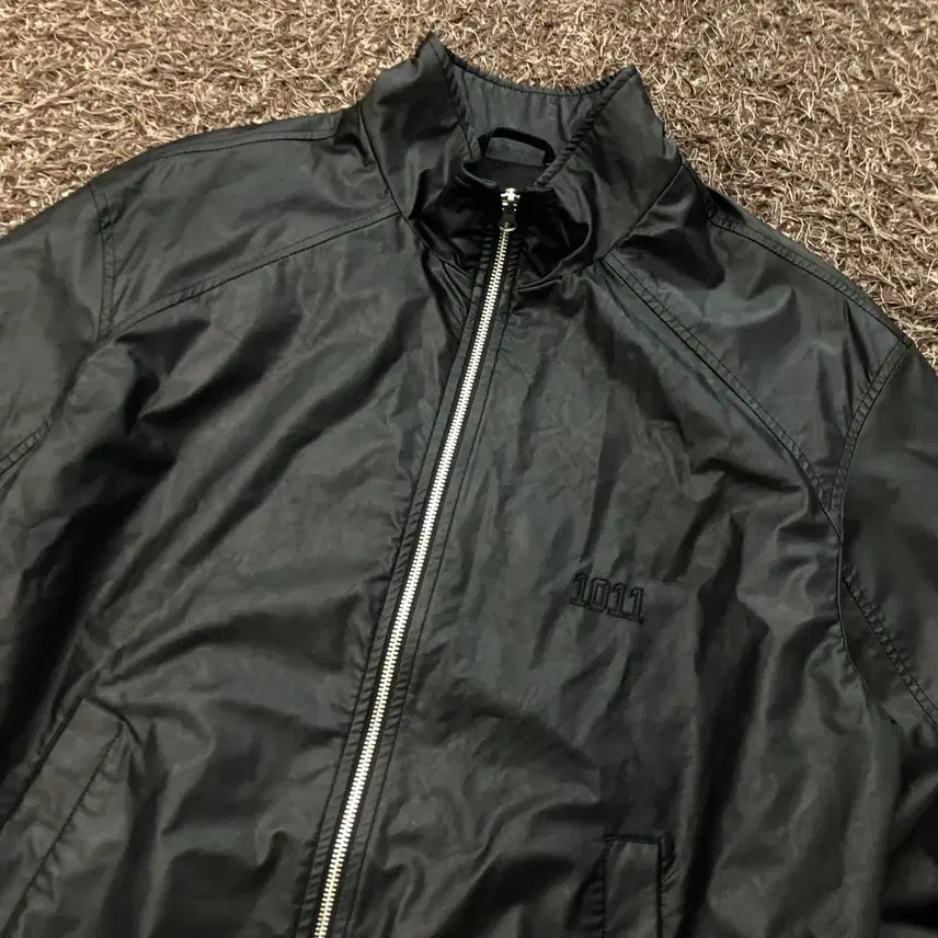 [BUNJANG] F 1011 Gallery Embroidered Logo Leather Two-Way Zip-Up Jacket / F 1011갤러리 자수 로고 레더 투웨이 집업 자켓