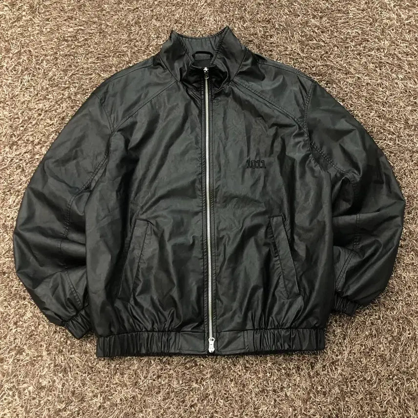 [BUNJANG] F 1011 Gallery Embroidered Logo Leather Two-Way Zip-Up Jacket / F 1011갤러리 자수 로고 레더 투웨이 집업 자켓