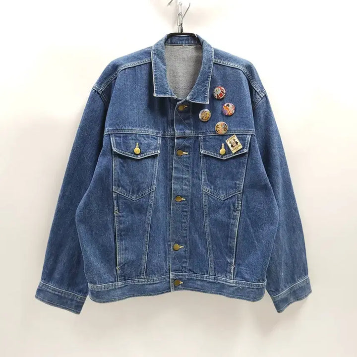 [BUNJANG] Japan One Piece Denim Work Jacket with Character Brooches / JAPAN 재팬 원피스 캐릭터뱃지 빈티지청자켓 워크자켓 데님자켓 C968
