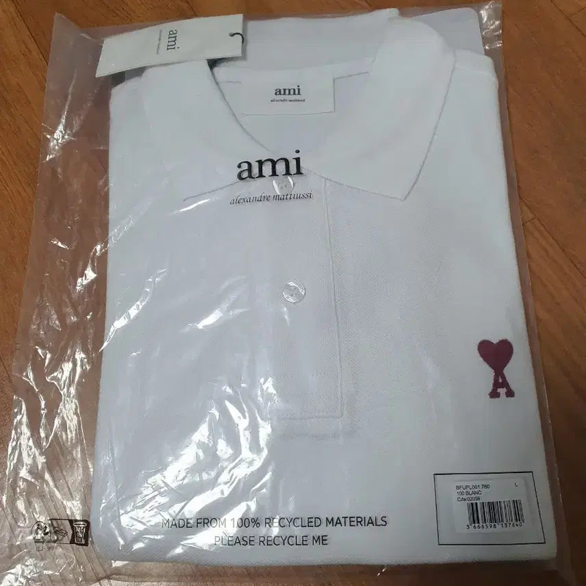 [BUNJANG] AMI Small Heart White Polo Shirt (Size L) / 아미 스몰 하트 화이트 폴로 티셔츠 L
