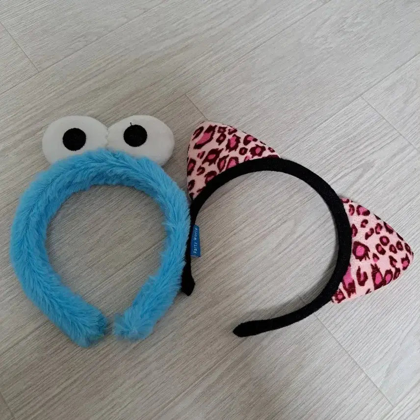 [BUNJANG] Cookie Monster &amp; Leopard Cat Ear Headband Set / 쿠키몬스터/호피 고양이 머리띠 세트