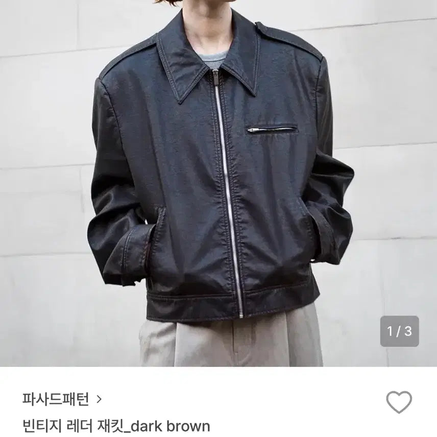 [BUNJANG] Facade Pattern Vintage Leather Jacket - Dark Brown / 파사드패턴 빈티지 레더 자켓 다크브라운