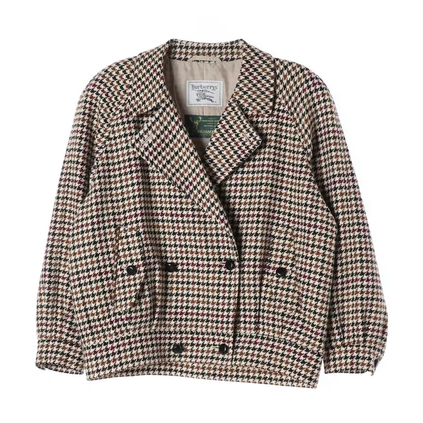 [BUNJANG] Burberry Houndstooth Check Wool Double Short Jacket Set / 버버리 하운드투스 체크 울 100% 더블 숏 재킷 셋업