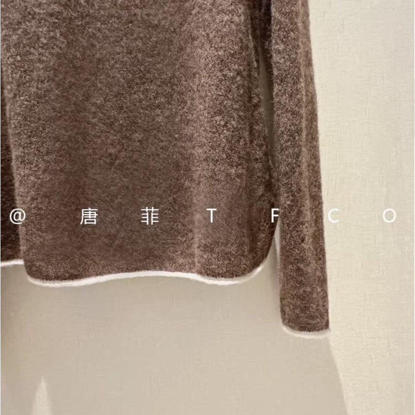 [BUNJANG] French-Inspired Sequin Trim Layered Knit Top / 44-66 프렌치 감성 스팽글 배색 니트 루즈핏 브이넥 이중 레이어드