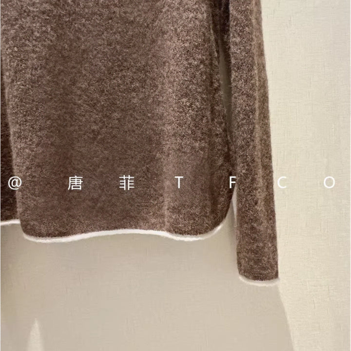 [BUNJANG] French-Inspired Sequin Trim Layered Knit Top / 44-66 프렌치 감성 스팽글 배색 니트 루즈핏 브이넥 이중 레이어드
