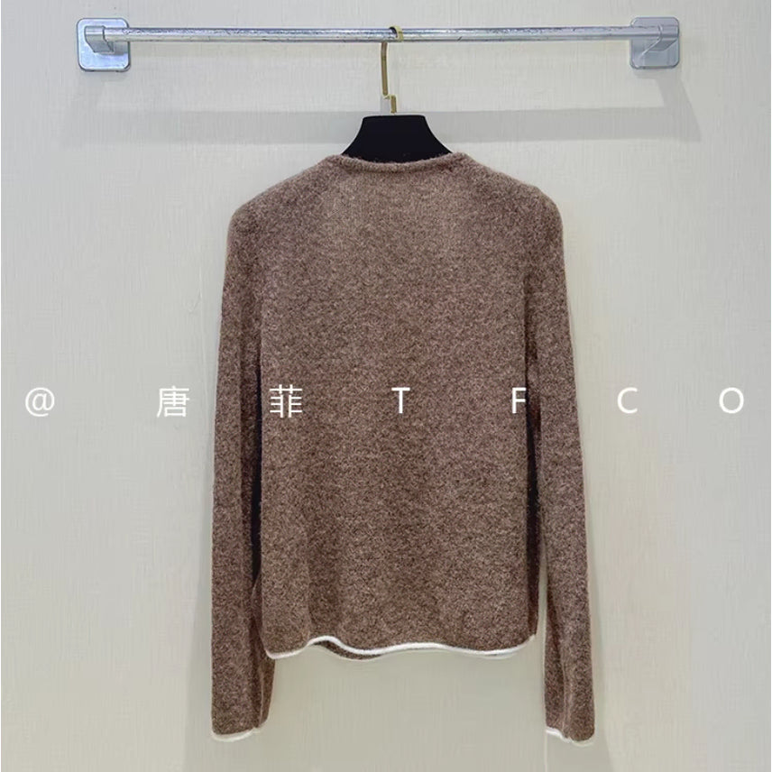 [BUNJANG] French-Inspired Sequin Trim Layered Knit Top / 44-66 프렌치 감성 스팽글 배색 니트 루즈핏 브이넥 이중 레이어드