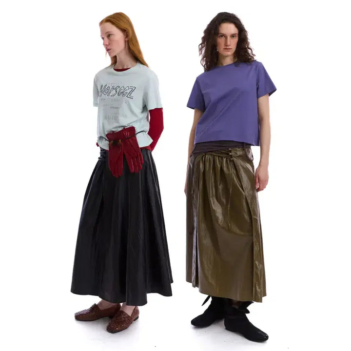 [BUNJANG] NEVERSEEZ Leather Coated A-Line Long Skirt / NEVERSEEZ 네버시즈 레이스업 가죽 코팅 A라인 롱스커트