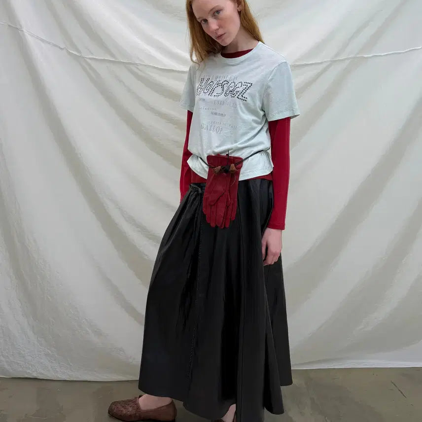 [BUNJANG] NEVERSEEZ Leather Coated A-Line Long Skirt / NEVERSEEZ 네버시즈 레이스업 가죽 코팅 A라인 롱스커트