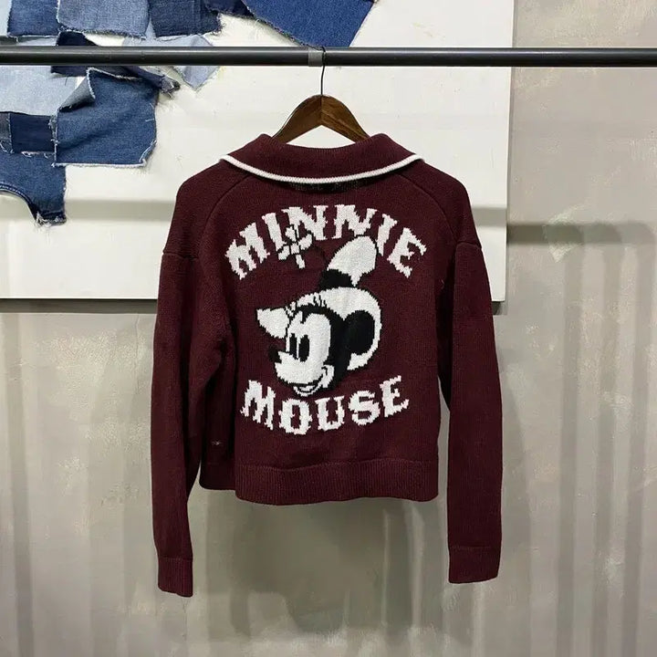 [BUNJANG] H&amp;M Disney Minnie Mouse Crop Knit Cardigan / (95) H.M 흐앤므x디즈니 여성 캐주얼 미니마우스 크롭 니트 가디건