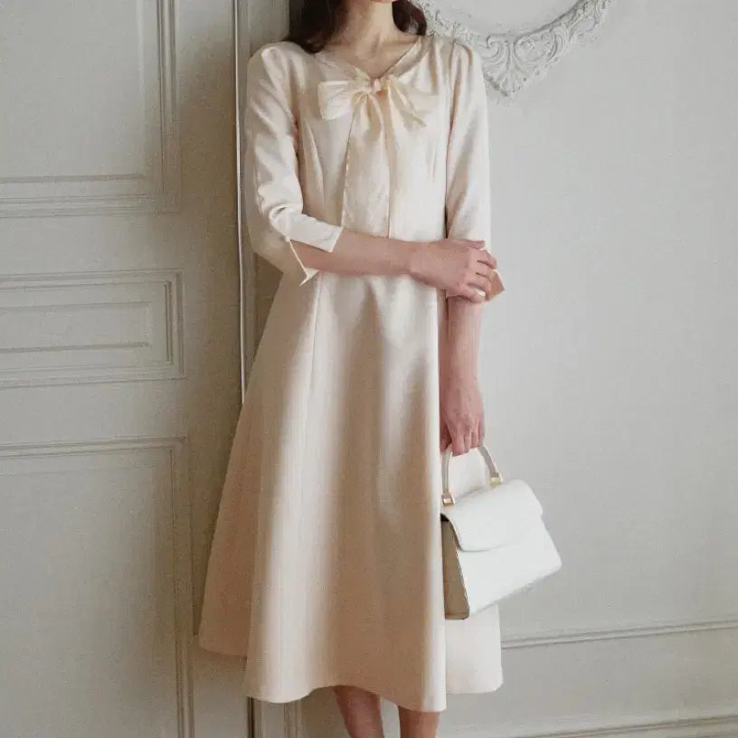 [BUNJANG] GraceU Peony Tie One-Piece Dress / 그레이스유 피오니 타이원피스 크림