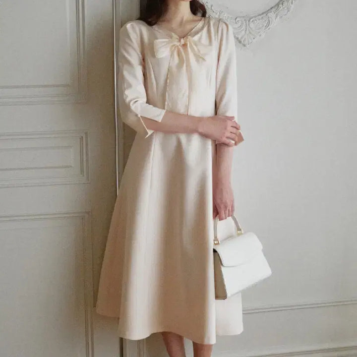 [BUNJANG] GraceU Peony Tie One-Piece Dress / 그레이스유 피오니 타이원피스 크림