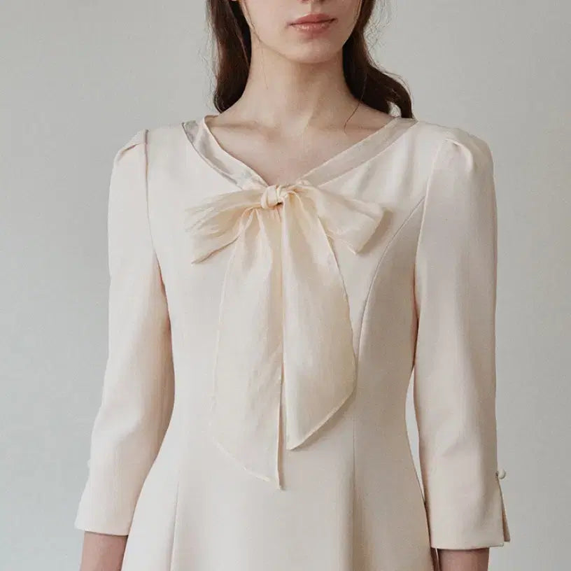 [BUNJANG] GraceU Peony Tie One-Piece Dress / 그레이스유 피오니 타이원피스 크림