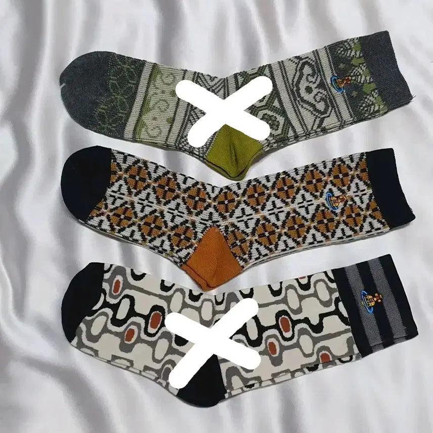 [BUNJANG] Vivienne Westwood Floral Pattern Socks / 올리브 그레이 겨자 브라운 플라워 사각 도형 비비안웨스트우드 양말