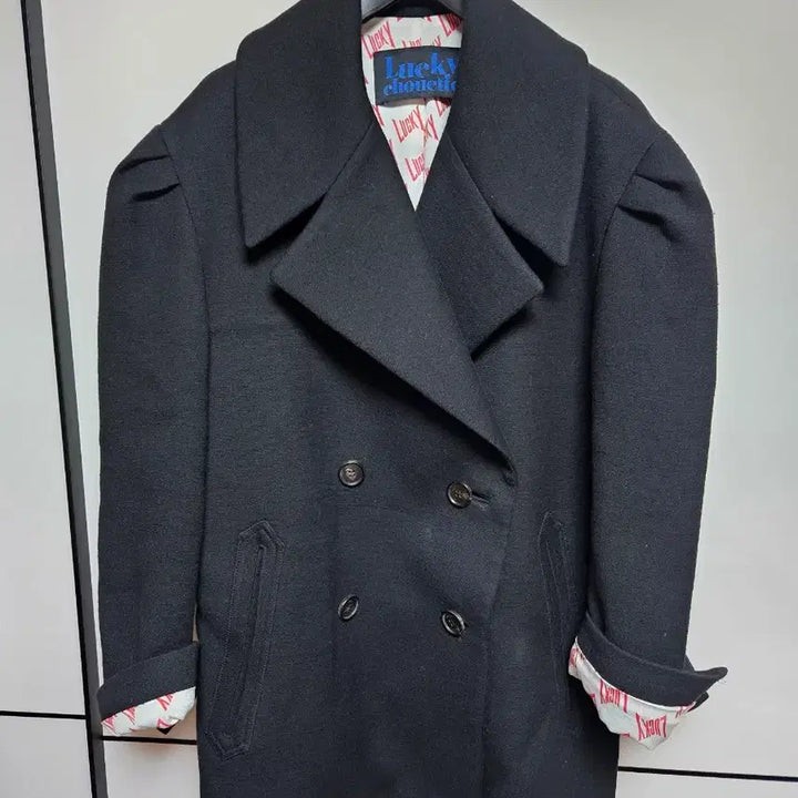 [BUNJANG] Lucky Chouette Double Breasted Coat / 럭키슈에뜨 블랙 더블 코트 FREE