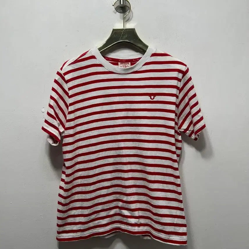 [BUNJANG] True Religion Red White Stripe T-shirt / 트루릴리젼 레드 화이트 스트라이프 반팔티 S