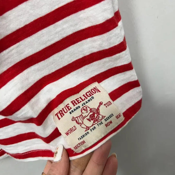 [BUNJANG] True Religion Red White Stripe T-shirt / 트루릴리젼 레드 화이트 스트라이프 반팔티 S