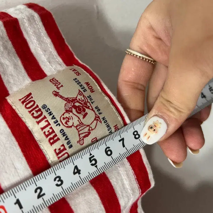 [BUNJANG] True Religion Red White Stripe T-shirt / 트루릴리젼 레드 화이트 스트라이프 반팔티 S