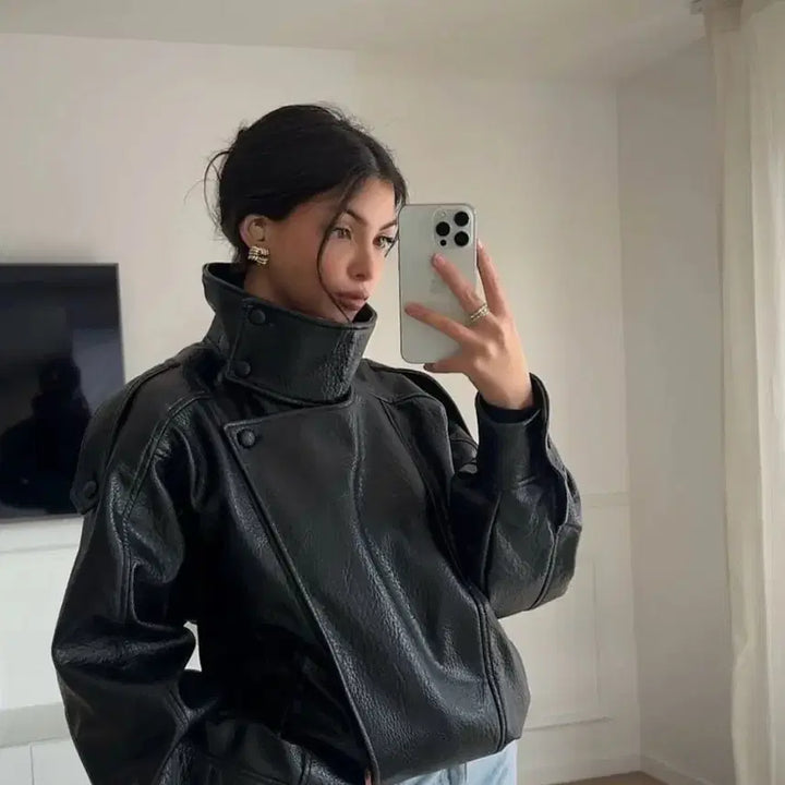 [BUNJANG] ZARA S Faux Leather Jacket / 택달린 새상품 S 자라 레더 자켓 페이크 점퍼 가죽 자켓 생로랑 신시아