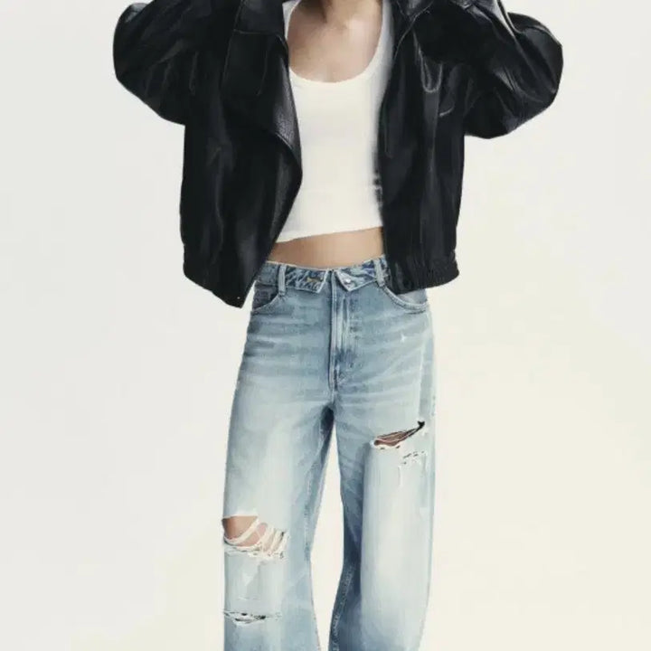 [BUNJANG] ZARA S Faux Leather Jacket / 택달린 새상품 S 자라 레더 자켓 페이크 점퍼 가죽 자켓 생로랑 신시아