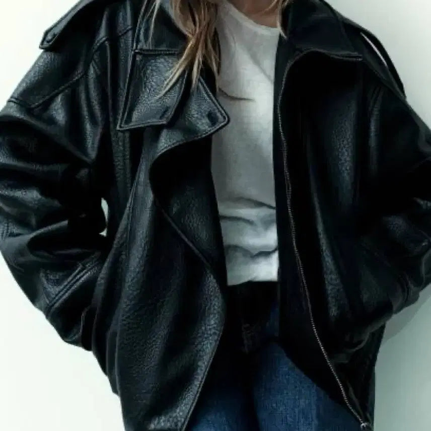 [BUNJANG] ZARA S Faux Leather Jacket / 택달린 새상품 S 자라 레더 자켓 페이크 점퍼 가죽 자켓 생로랑 신시아