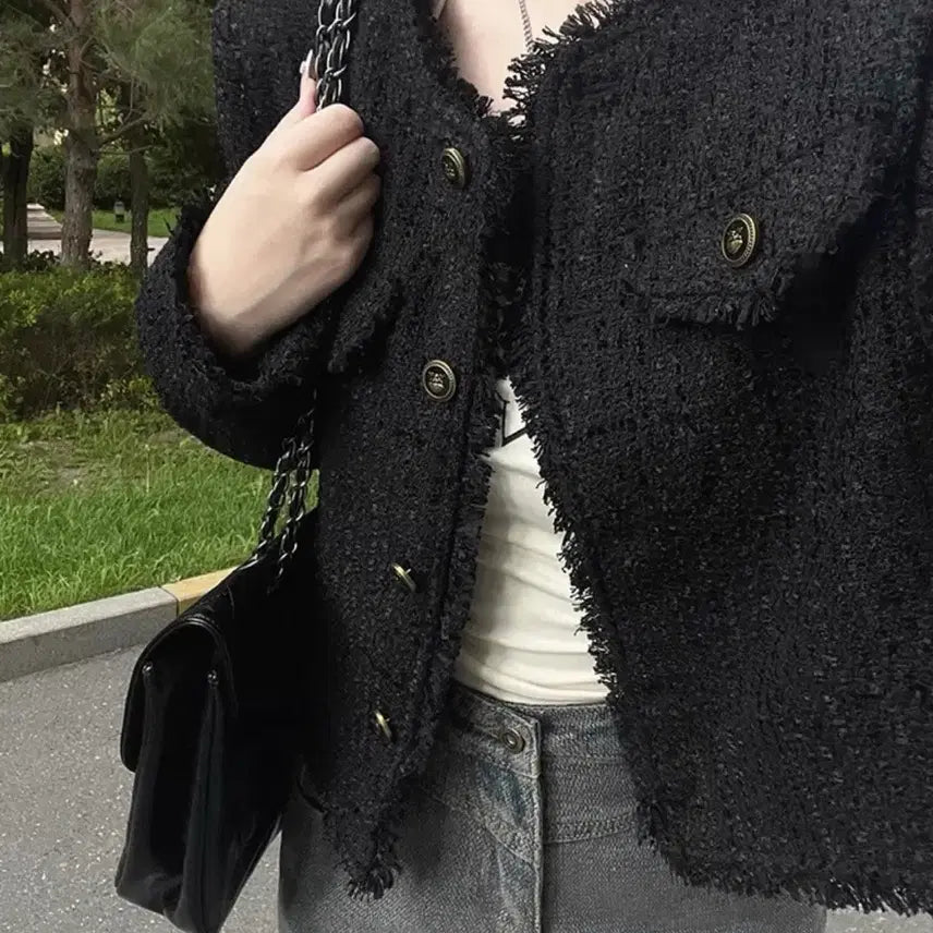[BUNJANG] Black Tassel Tweed Jacket / 블랙 테슬 트위드 자켓