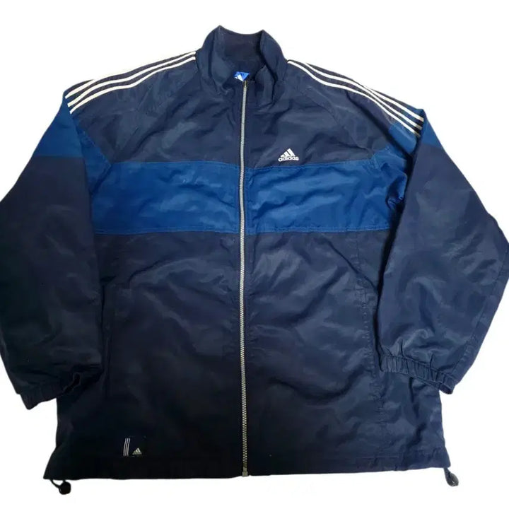 [BUNJANG] Adidas Old School Two-Tone Windbreaker / [아디다스] 올드스쿨 네이비 블루 투톤 배색 삼선 오버핏 바람막이 (실측