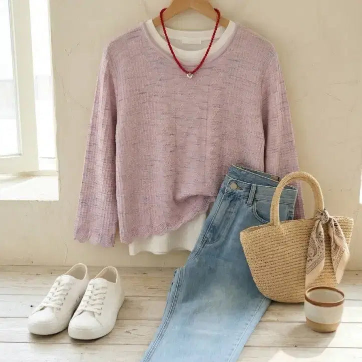 [BUNJANG] Unique Pastel Rainbow Knit Sweater / 유니크 파스텔 솜사탕 레인보우 니트