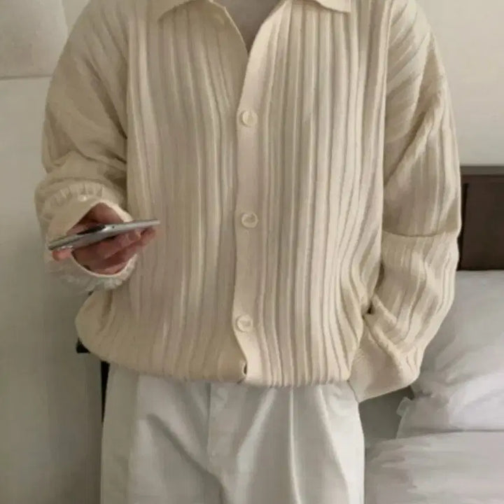 [BUNJANG] Oversized Fit Knit Cardigan Ivory / 새상품) 오버핏 카라 니트 가디건 아이보리