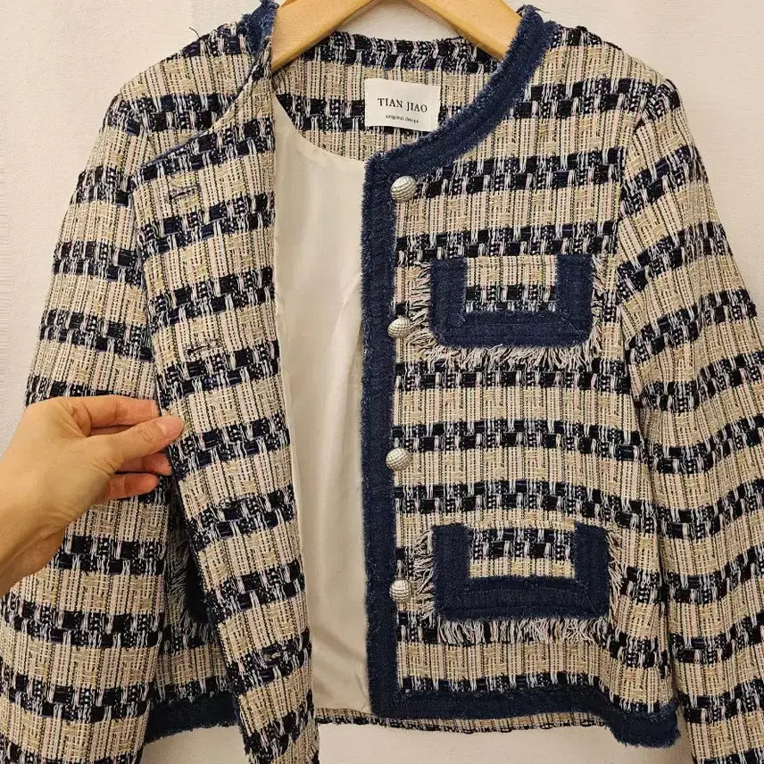 [BUNJANG] Pocket Denim Tweed Jacket - Beige / 포켓 데님 트위드 자켓 *새옷* 베이지