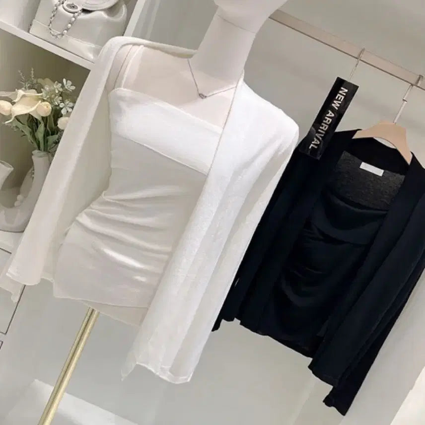 [BUNJANG] Ritz Ivory Tank Top and Cardigan Set / 수입의류 리츠 나시 가디건 세트(아이보리1장 바로배송)